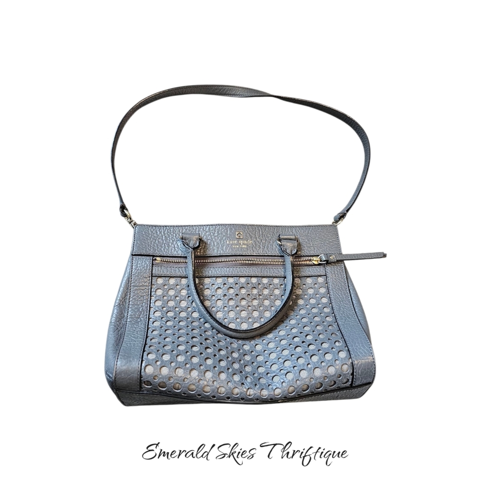 Kate Spade Charcoal Gray Romy Perri Lane Leather Perforated Satchel/Crossbody